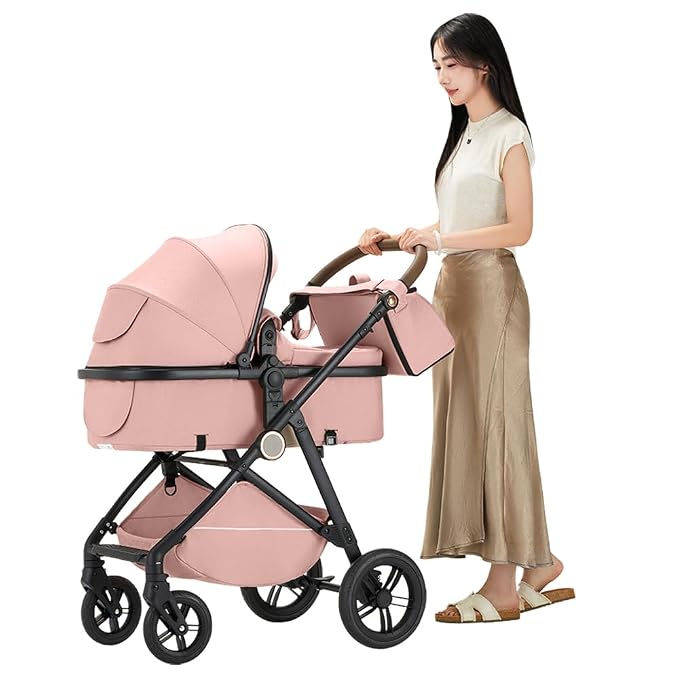 2 in 1 Baby Stroller, High Landscape Infant Stroller Pram Foldable Pushchair - Image 2