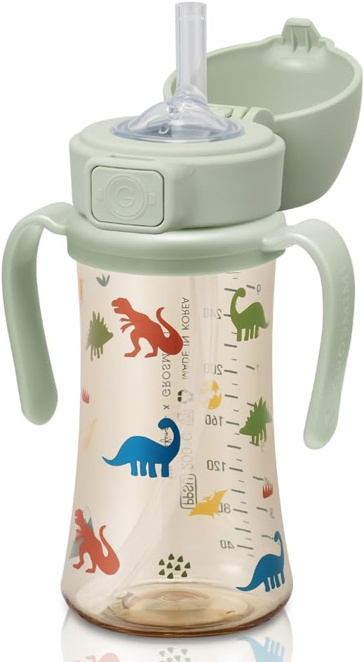 GROSMIMI Flip Top Spill Proof Sippy Cup, BPA Free, 10 oz, Stage 2 Straw - Image 4