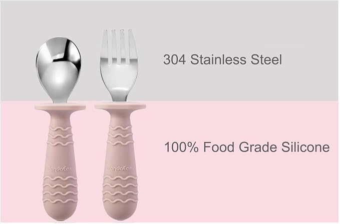 PandaEar 4 Set Baby Toddler Silicone Stainless Steel Utensils Silverware Spoon - Image 4