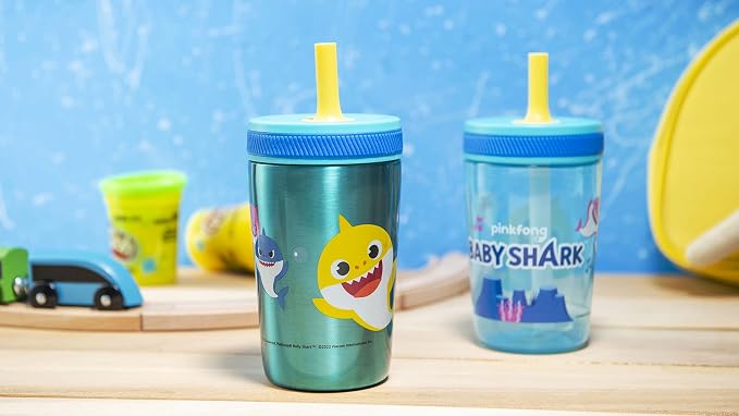 Zak Designs Baby Shark Kelso Tumbler Set, Leak-Proof Screw-On Lid - Image 13