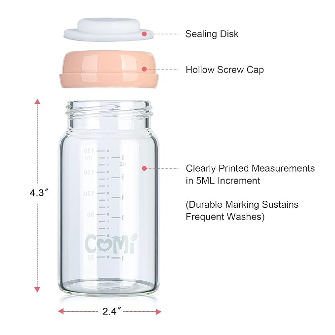 COMI Wide Neck Glass Breastmilk Collection n Storage Bottle, 6oz - Image 3