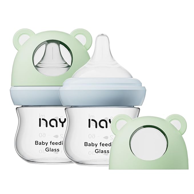 Natural Glass Baby Bottle for Breastfeeding Babies, 3oz Newborn Anti-Colic Baby by yanyoyo