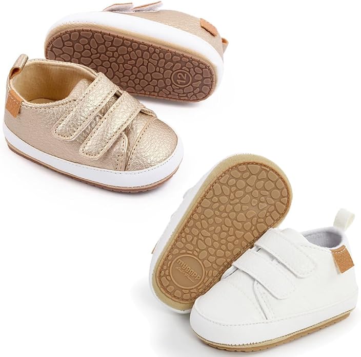2Pairs Baby Shoes, Boys Girls Non-Slip Rubber Sole Sneakers, Unisex Infant Soft by 82-eitwo