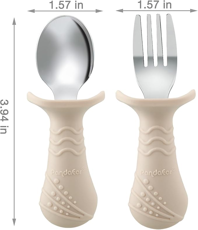 PandaEar Baby Toddler Fork and Spoon Utensil Set, 6 Pack Silicone Stainless - Image 4