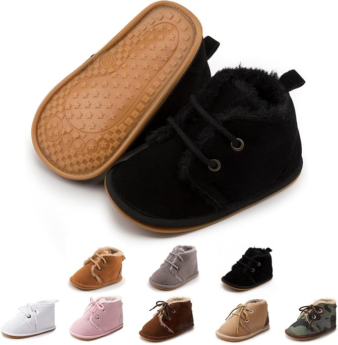 Baby Unisex Warm Snow Boots Newborn Leather Fur Lace Up Ankle Anti-Slip Rubber by ZoolarForBaby