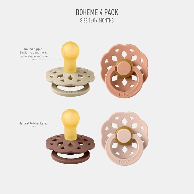 BIBS Boheme Soother 4-Pack | BPA Free Dummy Pacifier | Round Nipple | Natural - Image 2