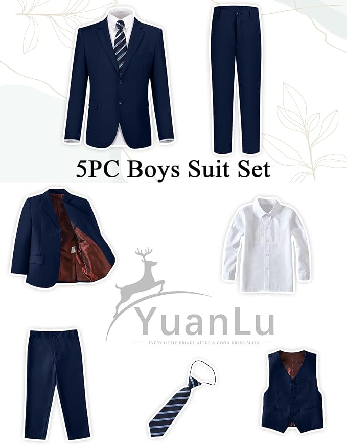 YuanLu Boys Suit for Kids Tuxedo Wedding Ring Bearer Outfit, 5 Piece Boy Slim - Image 2