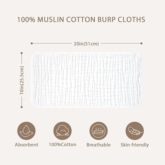 Yoofoss Muslin Burp Cloths for Baby 10 Pack 100% Organic Cotton Baby Washcloths - Image 4