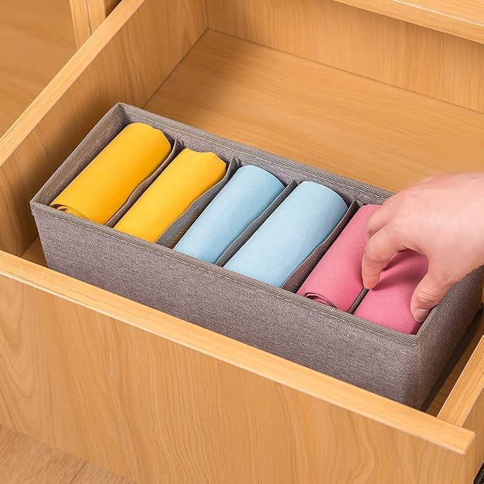 Qozary 6 Pack Sock Underwear Drawer Organizer Dividers, Collapsible Cabinet - Image 4