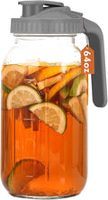 Glass Pitcher with Lid, 64 OZ Mason Jar Pitcher Double Leak Proof, 2 Quart by Mihlapi