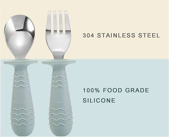 PandaEar 4 Set Baby Toddler Silicone Stainless Steel Utensils Silverware Spoon - Image 4