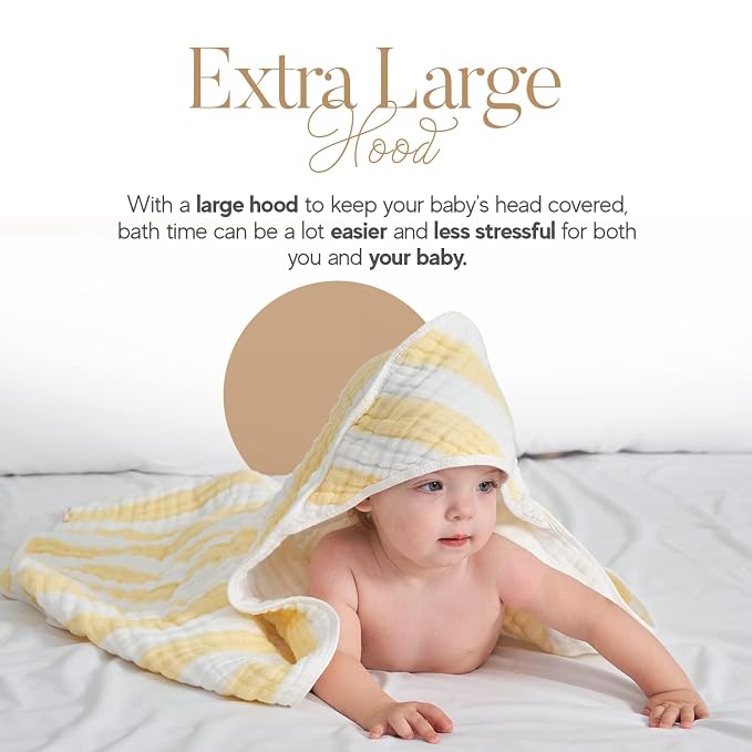 Muslin Hooded Baby Towel 4 Pack, Preuim Muslin 6 Layers Natural Cotton Baby - Image 2