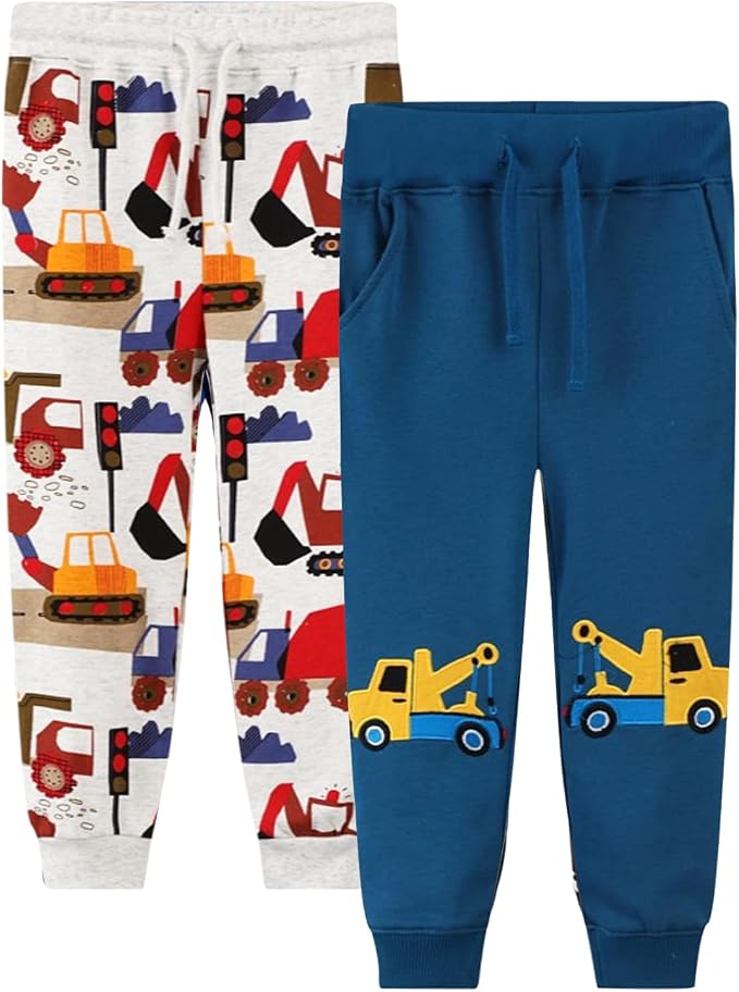 LOKTARC 2 Pack Boys Drawstring Sweatpants Cute Pattern Cotton Sport Jogger Pants by LOKTARC
