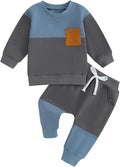 Toddler Baby Boy Fall Clothes Waffle Contrast Color Sweatshirt Pants Sets by GGBNOMER