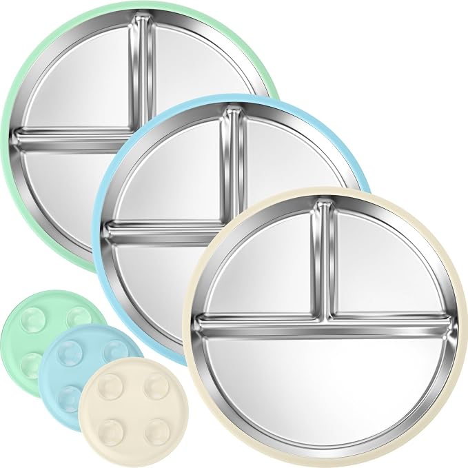 BUSOHA 3 Pack Stainless Steel Kids Plate by BUSOHA