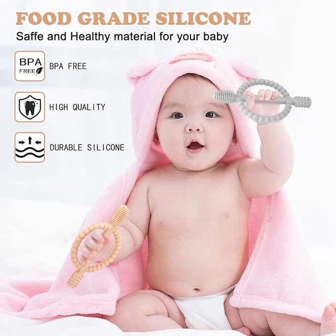 Baby Teething Toys with Easy-Hold Handle, Silicone Infant Toothbrush, Textured - Image 3