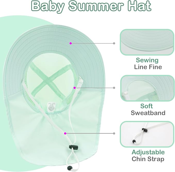XIAOHAWANG Girls Sun Hat Baby Beach Hats Boys UPF 50+ Kids Summer Protection - Image 3