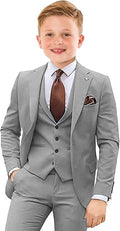 Boys Suit 4 Piece Slim Fit Kids Tuxedo Suit Formal Wedding Outfit Blazer Vest by Tesscy