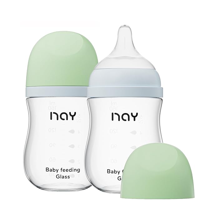 Natural Glass Baby Bottle Wide Neck, Anti-Colic Baby Bottle, Includes 2Pcs by yanyoyo