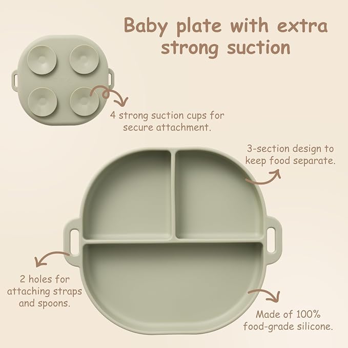 Baby Plates with Suction Silicone Baby Spoons Divided Baby Plates Silicone Baby - Image 3
