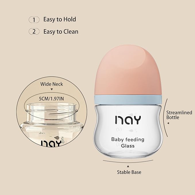 Natural Glass Baby Bottle Wide Neck, Newborn Anti-Colic Baby Bottle, Includes - Image 6