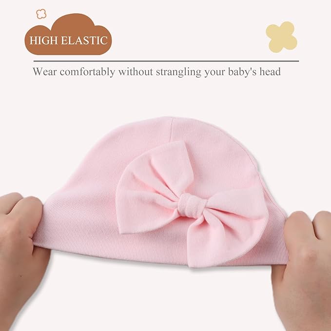 Bamery Newborn Baby Girl Hat Cotton Baby Bow Beanie Preemie Hats Spring Infant - Image 4