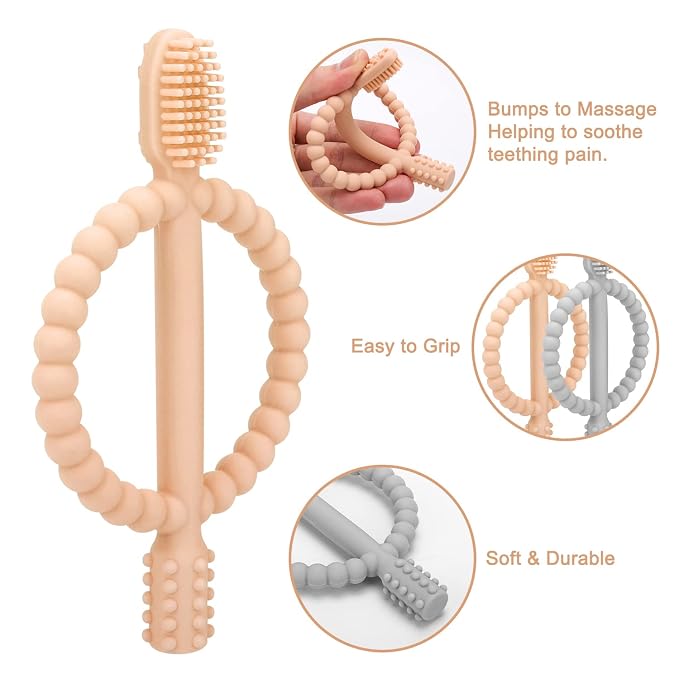 Baby Teething Toys with Easy-Hold Handle, Silicone Infant Toothbrush, Textured - Image 4