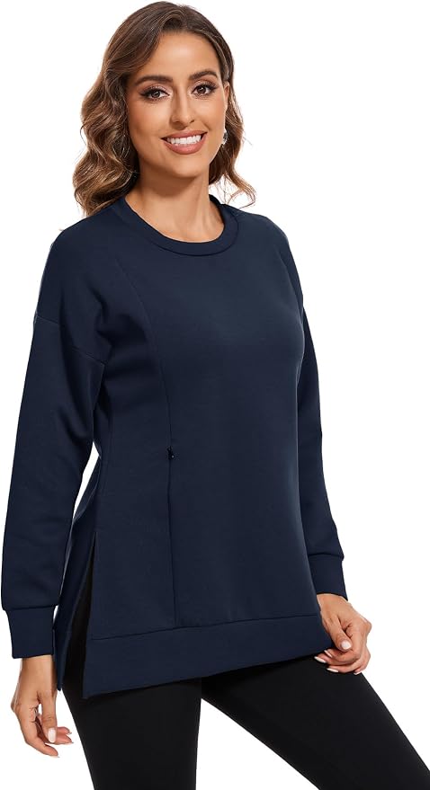 Smallshow Women's Nursing Tops Sweatshirt Long Sleeve Side Split Breastfeeding - Image 3