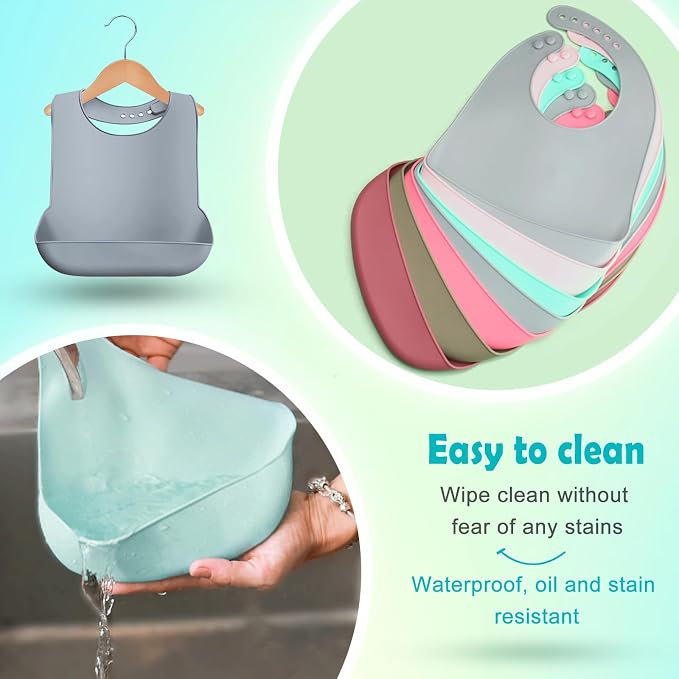 Silicone 8-Pack Bibs for Babies Toddlers Girls| Adjustable Waterproof BPA Free - Image 6