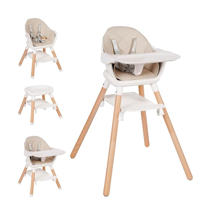 High Chair, 6 in 1 Wooden Convertible High Chairs by Komcot