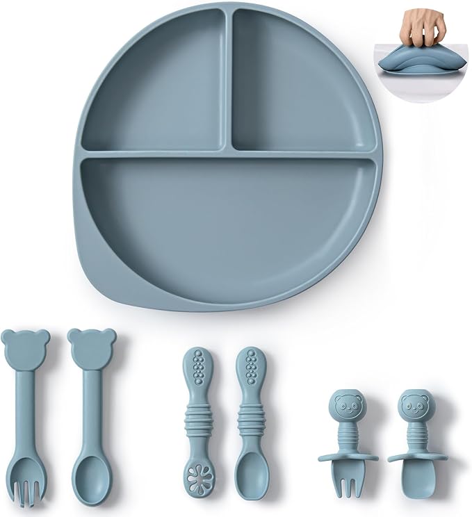Silicone Baby Feeding Set Plates and Utensils Set by WiLLBEttER