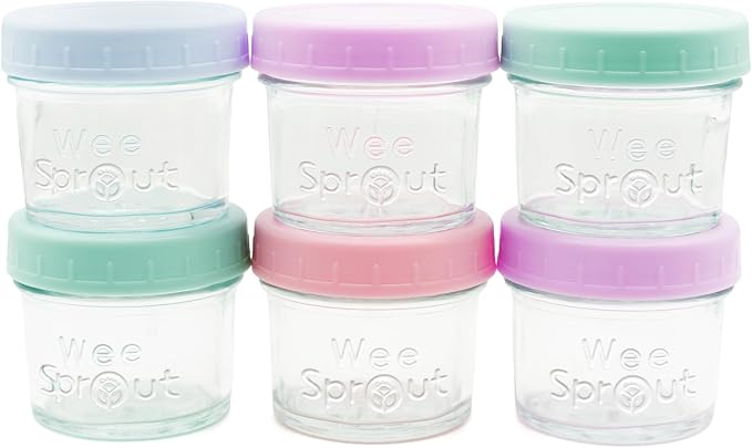 WeeSprout Baby Food Storage Glass Jars w/Lids Pastel Variety, Reusable Small by WeeSprout