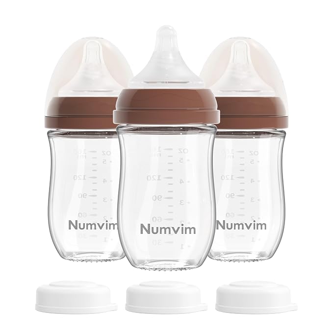 Natural Glass Baby Bottles Gentle & Extra Slow Flow, Newborn Breastfeeding by Numvim