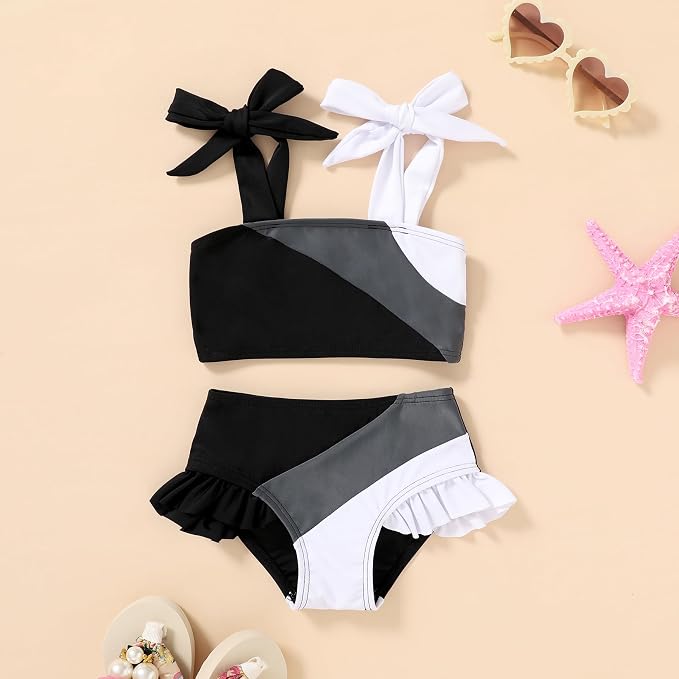 YOUNGER TREE Toddler Girls Two Pieces Swimsuit Color Block Stripe Swimwear - Image 2
