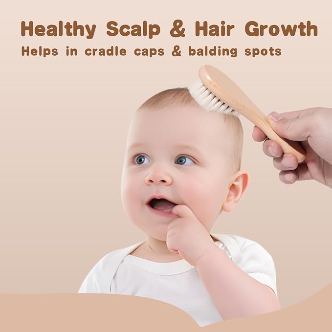 Baby Hair Brush and Cradle Cap Brush Set Goat Hair Bristles Brush 2 Pieces - Image 3