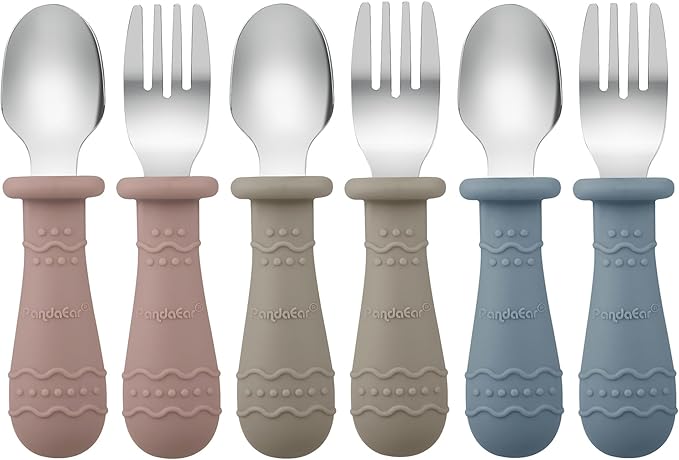 PandaEar Toddler Utensils, 6 Pack Kids Spoons and Forks, 18/8 Stainless Steel & by PandaEar