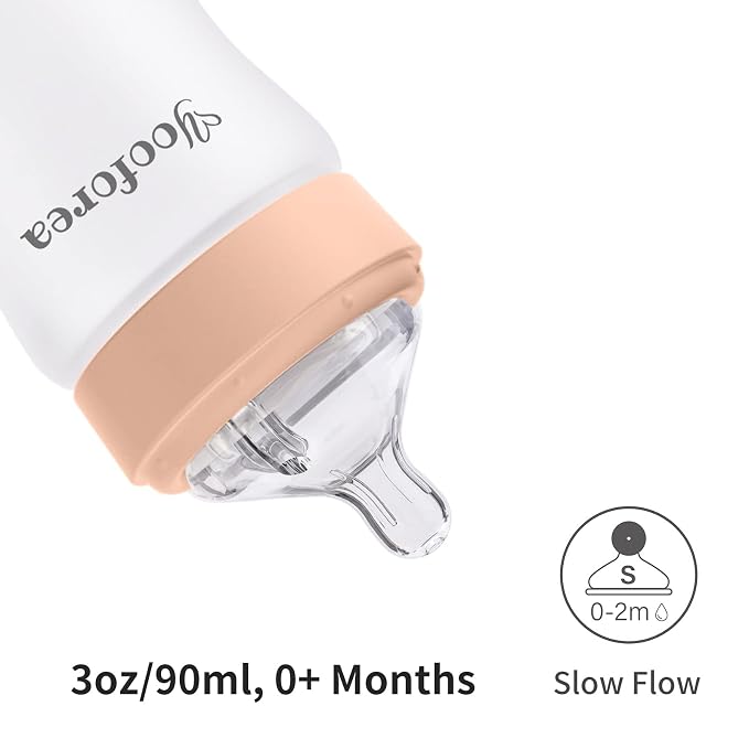 Yooforea Silicone Coated Glass Baby Bottle, 0M+ Slow Flow Nipple I Anti-Colic - Image 5