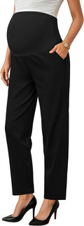 OUGES Womens Stretchy Maternity Over Belly Casual Work Straight Leg Pants Ankle by OUGES