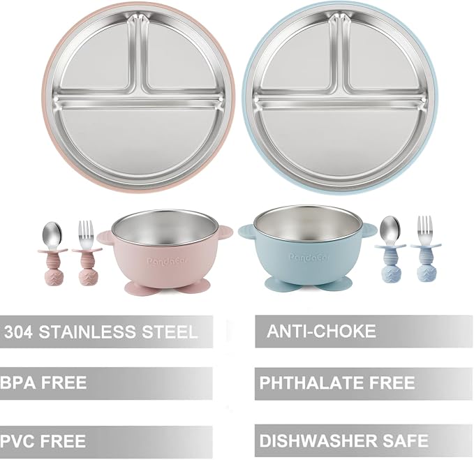 PandaEar 8PCS Baby Feeding Set | Stainless Steel Suction Plates and Bowls - Image 3