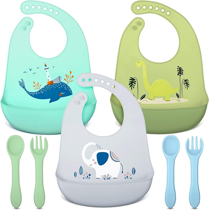 Zhanmai 3 Pack Silicone Bibs for Babies by Zhanmai
