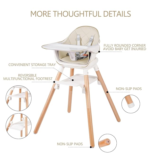 6 in 1 Baby High Chair, Convertible Wooden High Chairs/Booster Seat - Image 5