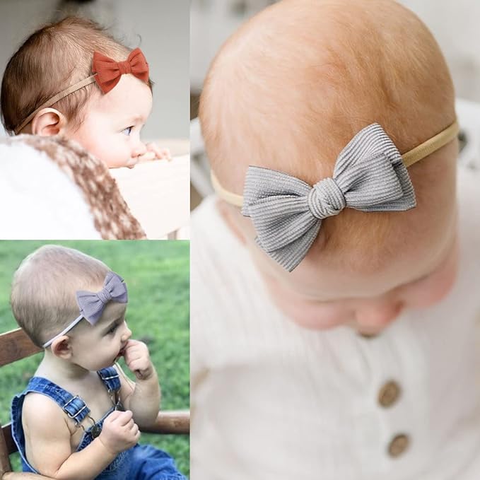 Baby Girl Headbands and Bows, Newborn Infant Toddler Nylon Elastics Hairbands - Image 5