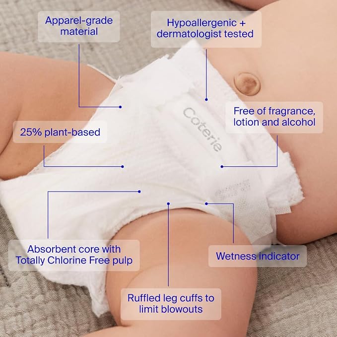 Coterie Baby Wipes + Diapers Kit, Size 1 & Size Newborn Diapers, 8 Pack Baby - Image 3