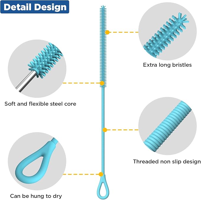 YOTIME Silicone Straw Cleaner Brush, Non-slip Handle Soft and Bendable - Image 3