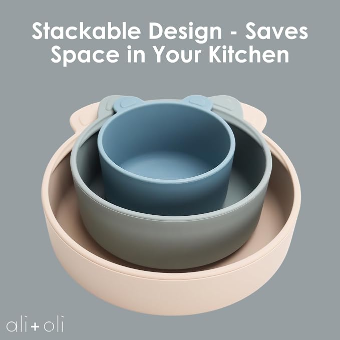 Ali+Oli Children's Stackable Snack Bowl Set BPA Free Food-Grade Silicone Bowls - Image 6