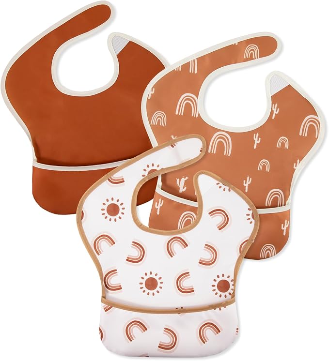 Mess Proof Baby Bib 3 Pack, Waterproof Led Weaning Baby Feeding Bibs by CivaruaKids