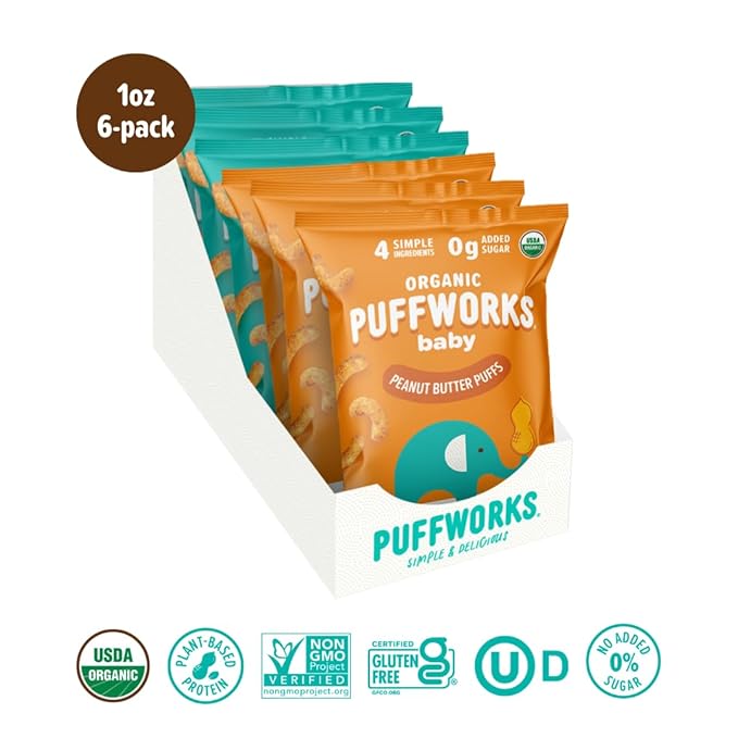 Puffworks Baby Peanut and Almond Variety Pack, Plant Protein, USDA Organic - Image 3
