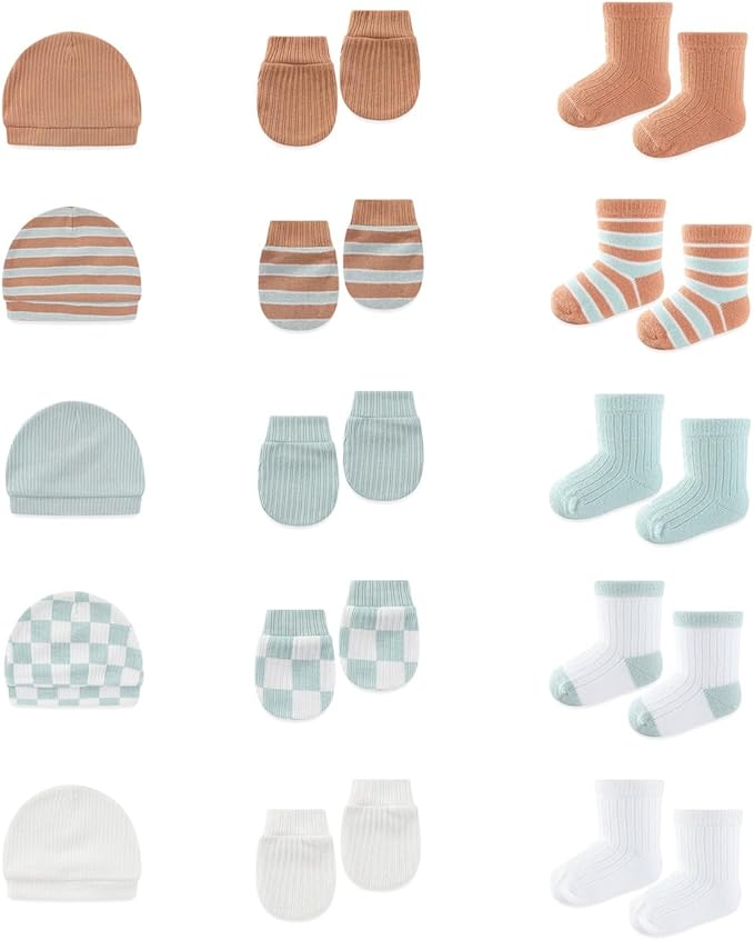 15 Pack Infant Hats Gloves Socks Unisex Baby Boy Girl Accessories Set Cotton by BABYSOLIS