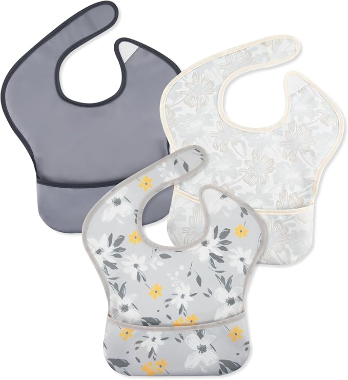 Mess Proof Baby Bib 3 Pack, Waterproof Led Weaning Baby Feeding Bibs by CivaruaKids