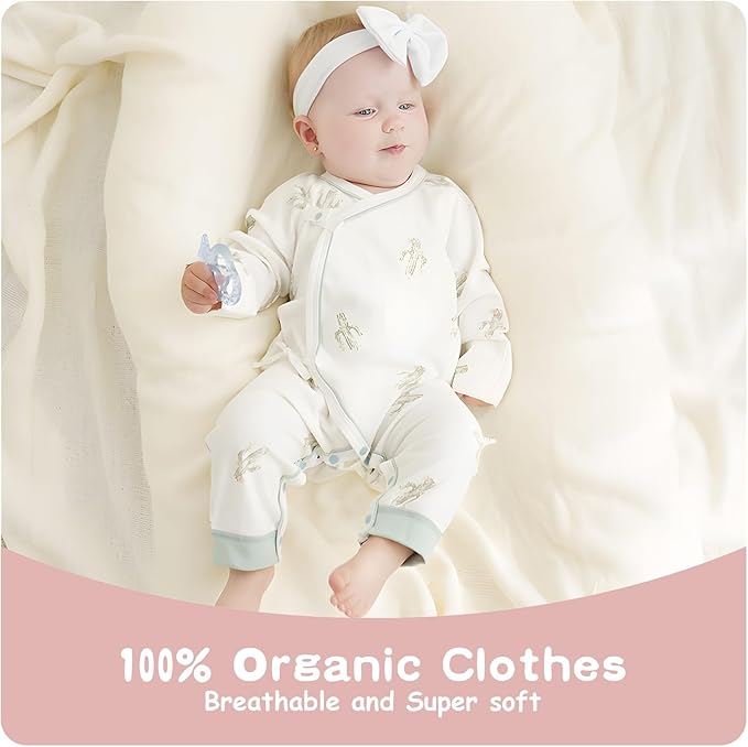 100% Organic Cotton Soft 0-6 Months Unisex Footless Newborn Baby Sleepers - Image 3